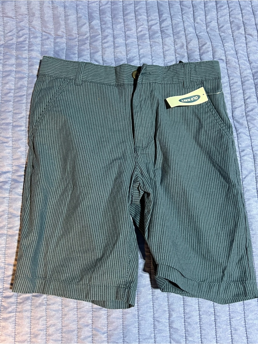 Old Navy Boys Navy Stripe FF Twill Shorts Pinstripe Flat Front Size 10 NEW